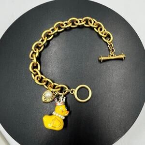 Betsey Johnson Gold Chain Charm Bracelet Yellow Rubber DuckCrown Pearl‎ Designer